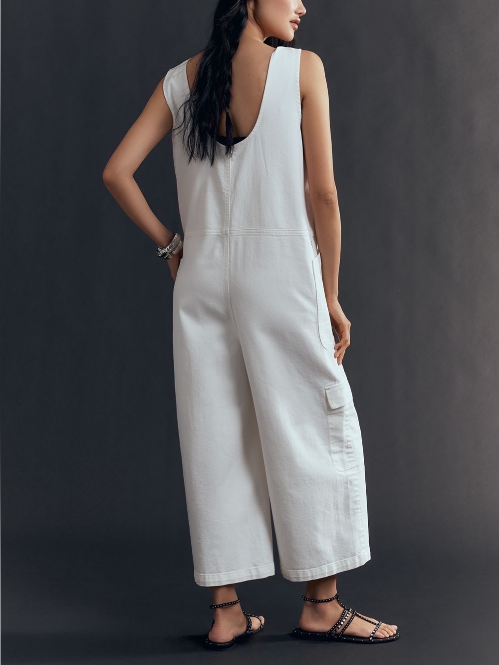 Anthropologie Overalls Pilcro Zip-Front Wide-Leg Overalls New Medium Ivory - Picture 3 of 14